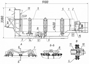 Установка сушильного барабана ДС-158.21.00.000 ДС-117-2К, ДС-117-2Е, ДС-158